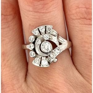 Vintage Art Deco 14k White Gold natural Diamond 0.80 ctw Diamond Ring